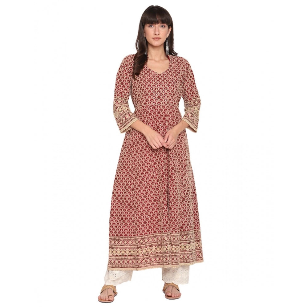 Casual 3/4th Sleeve Chikan Embroidery Cotton Kurti