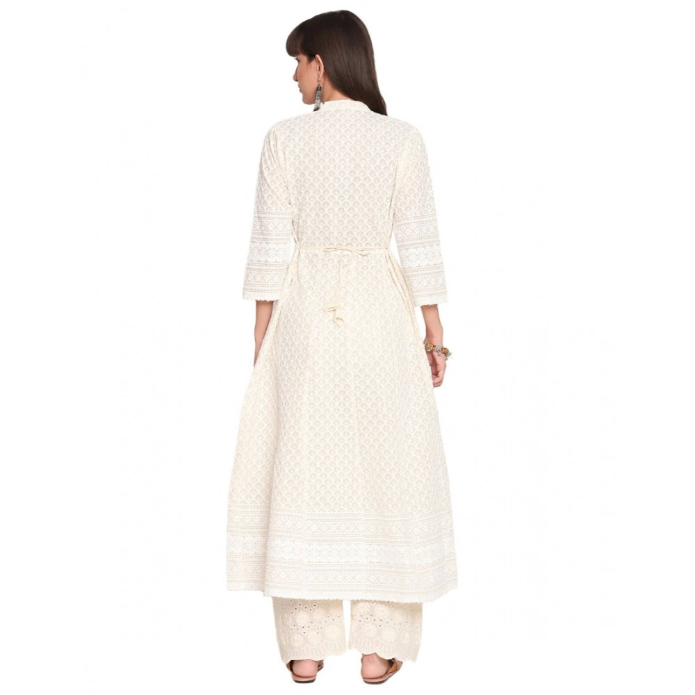 Casual 3/4th Sleeve Embroidered Cotton Kurti