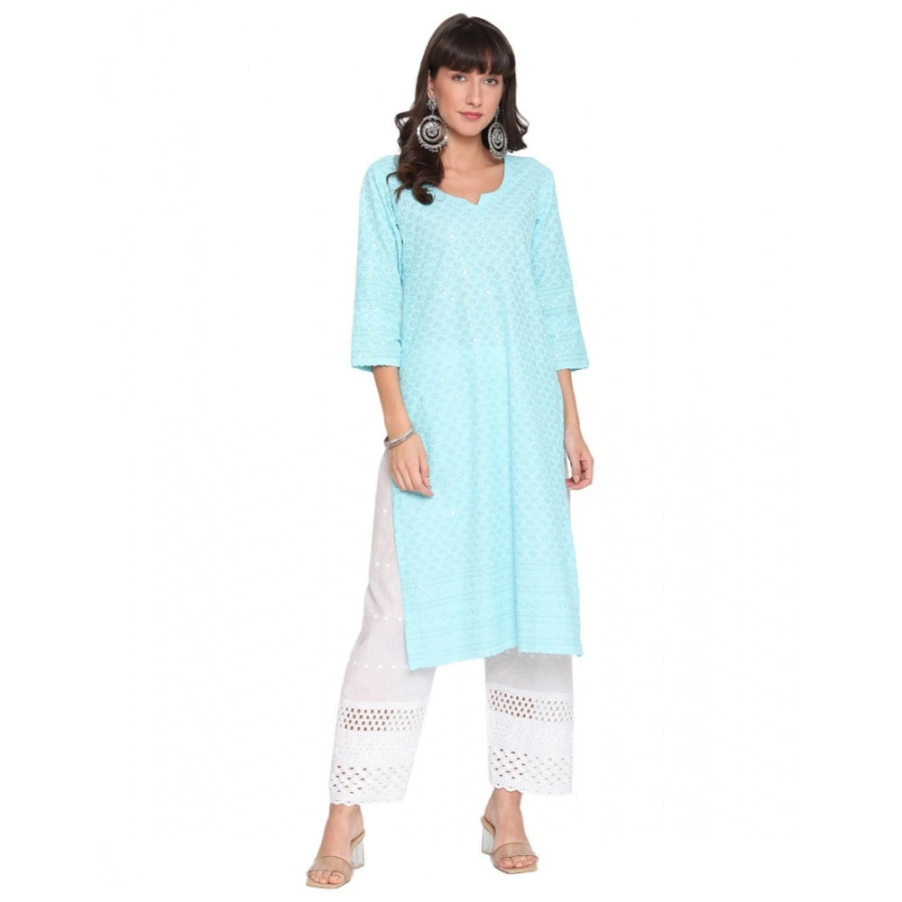 Casual 3/4th Sleeve Chikan Embroidery Cotton Kurti