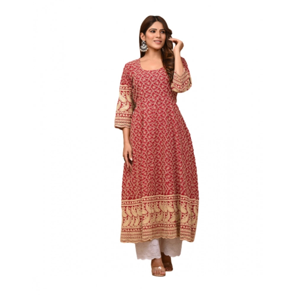 Casual 3/4th Sleeve Embroidered Cotton Kurti Set