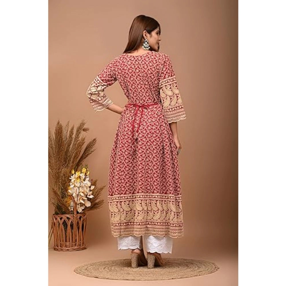 Casual 3/4th Sleeve Embroidered Cotton Kurti Set