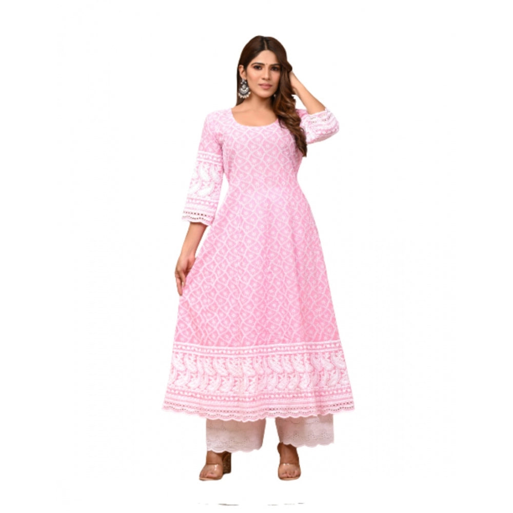 Casual 3/4th Sleeve Embroidered Cotton Kurti Set