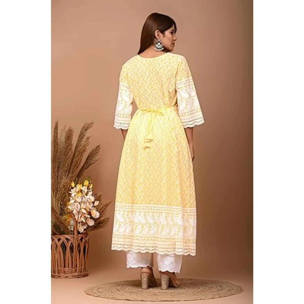 Casual 3/4th Sleeve Embroidered Cotton Kurti Set