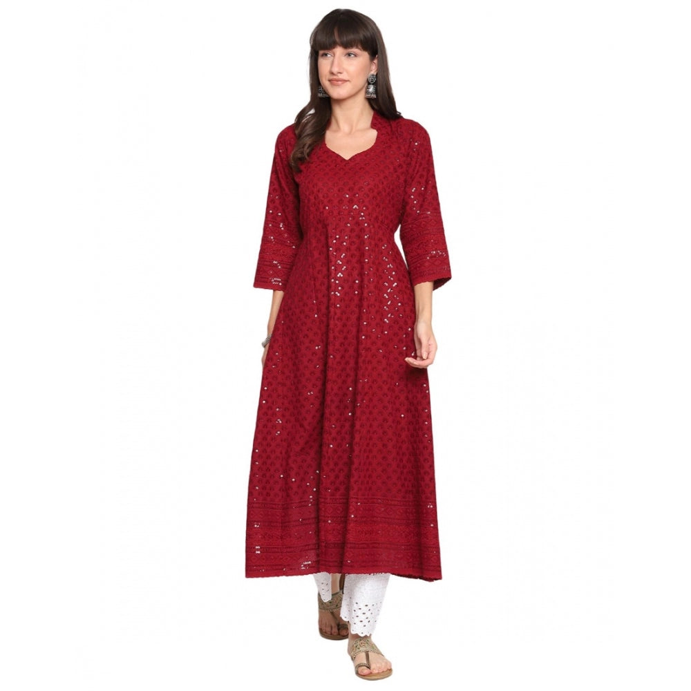 Casual 3/4th Sleeve Chikan Embroidery Cotton Kurti