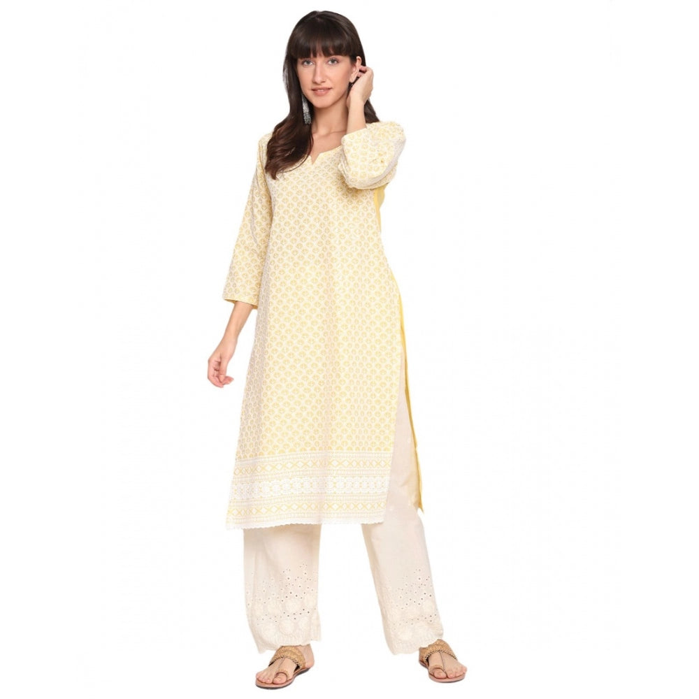 Casual 3/4th Sleeve Chikan Embroidery Cotton Kurti