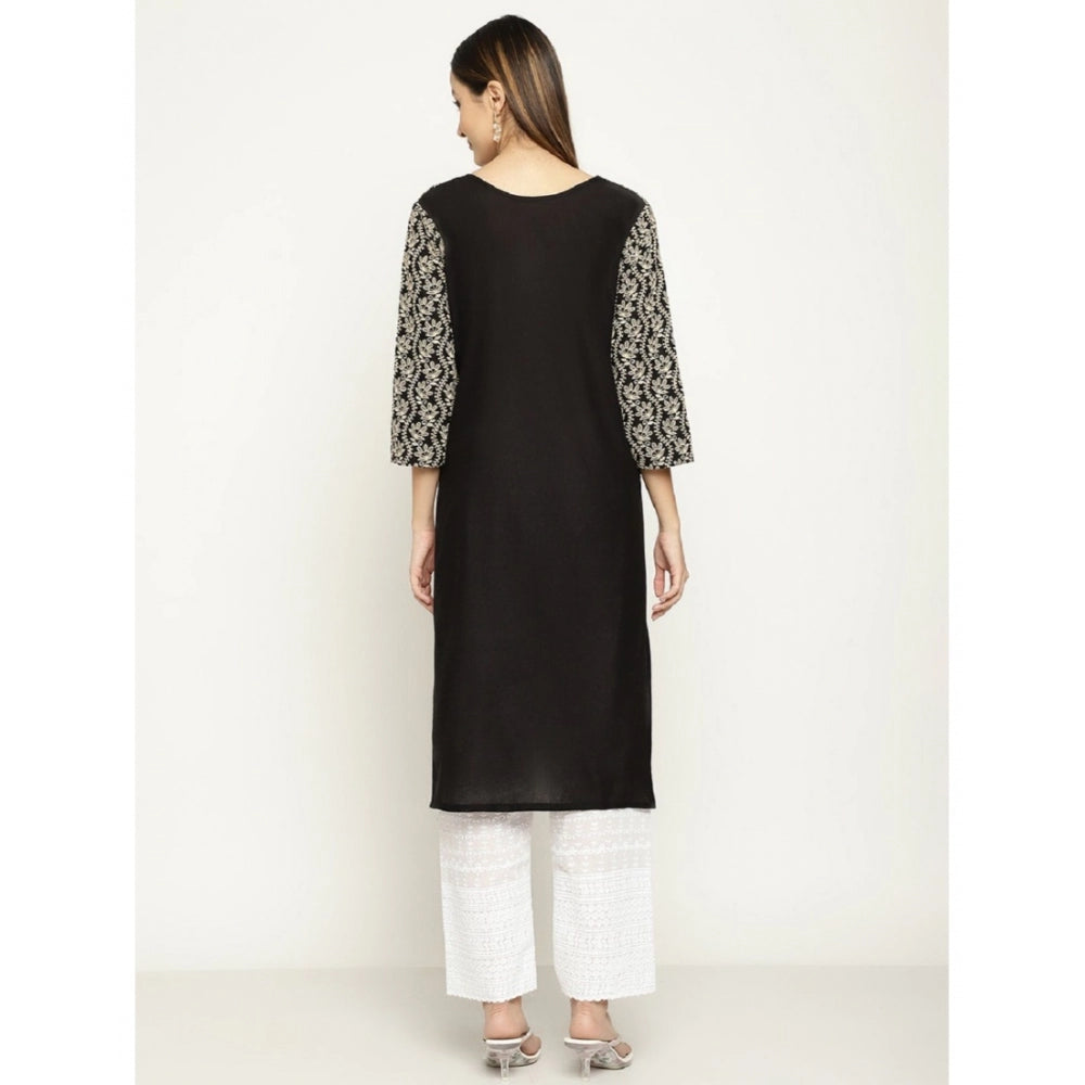 Casual 3/4th Sleeve Chikan Embroidery Cotton Kurti