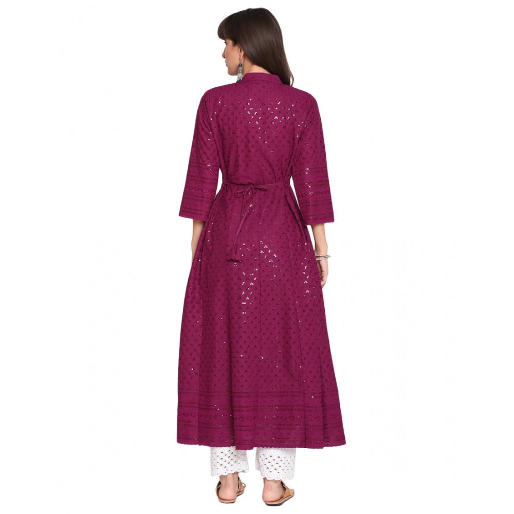 Casual 3/4th Sleeve Chikan Embroidery Cotton Kurti