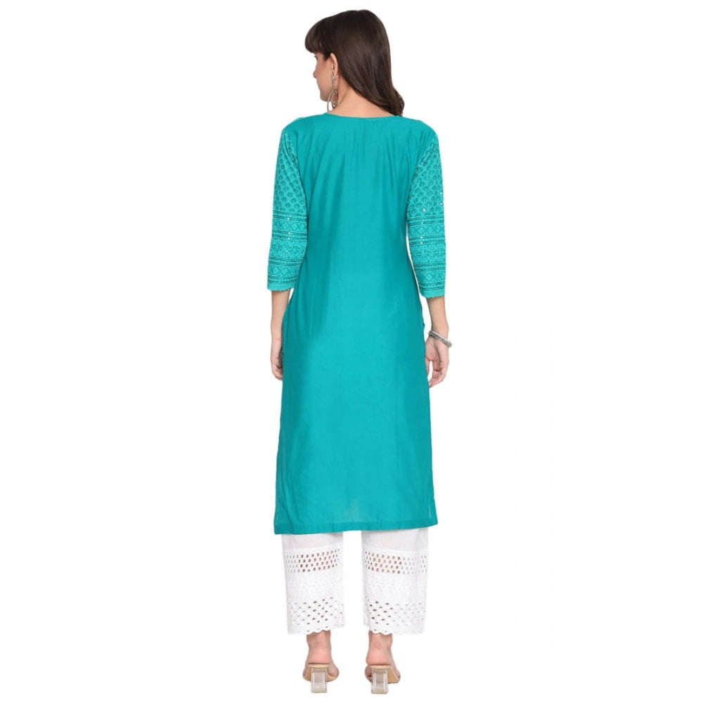 Casual 3/4th Sleeve Chikan Embroidery Cotton Kurti