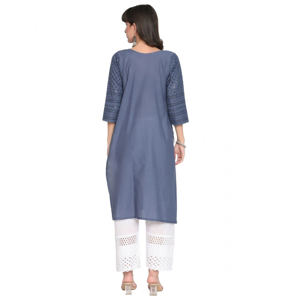 Casual 3/4th Sleeve Chikan Embroidery Cotton Kurti