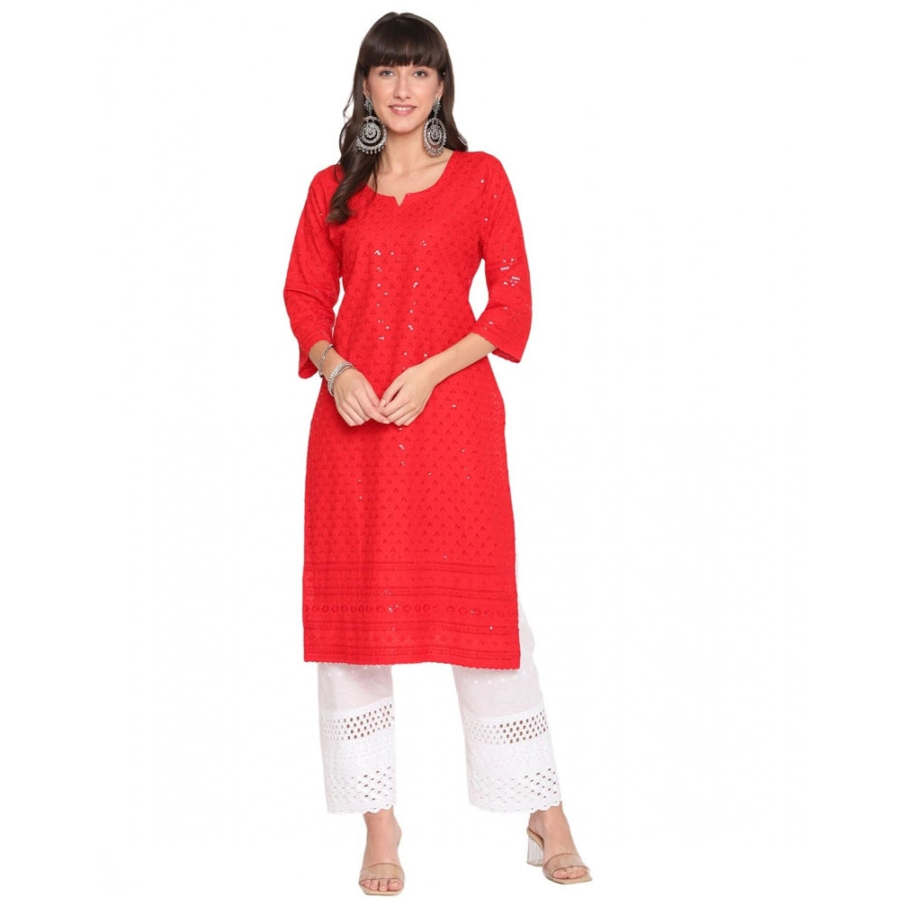 Casual 3/4th Sleeve Chikan Embroidery Cotton Kurti