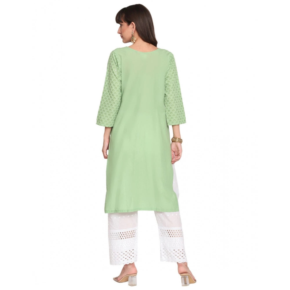 Casual 3/4th Sleeve Chikan Embroidery Cotton Kurti