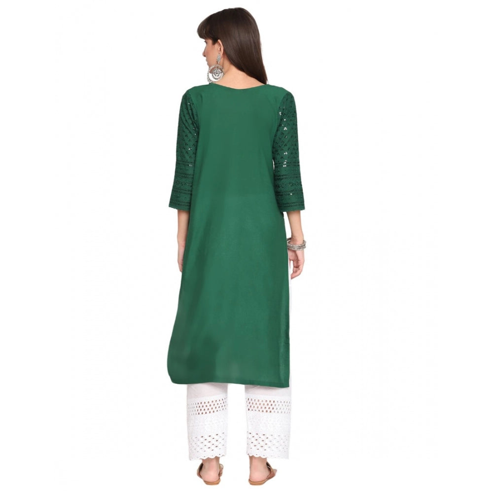 Casual 3/4th Sleeve Chikan Embroidery Cotton Kurti