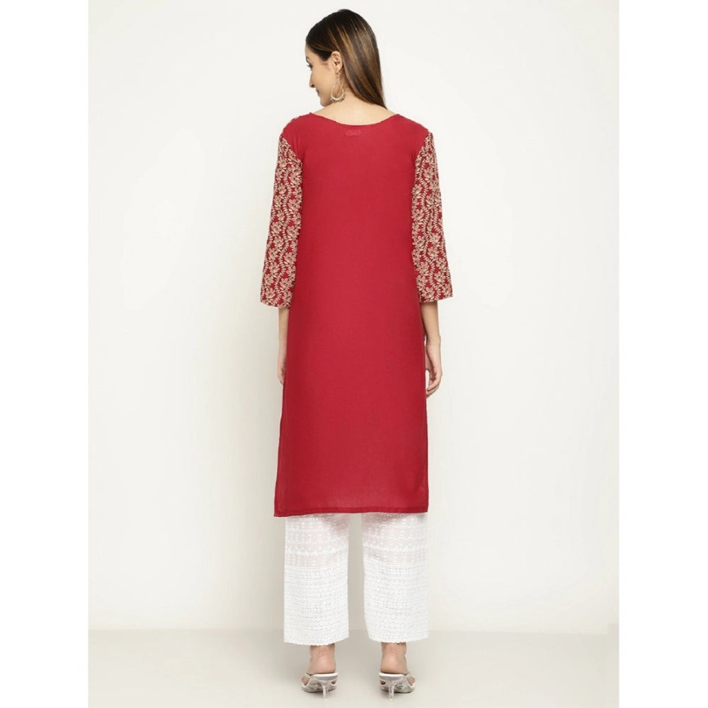 Casual 3/4th Sleeve Chikan Embroidery Cotton Kurti