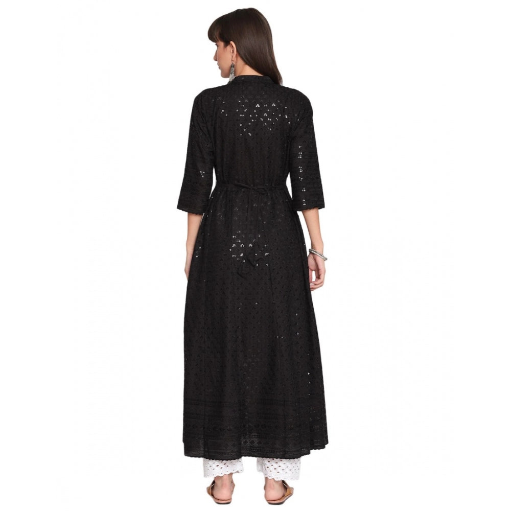 Casual 3/4th Sleeve Chikan Embroidery Cotton Kurti