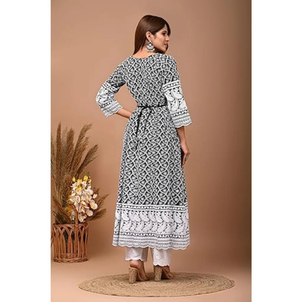 Casual 3/4th Sleeve Embroidered Cotton Kurti Set