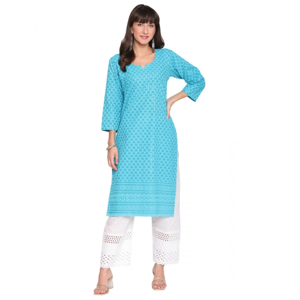 Casual 3/4th Sleeve Chikan Embroidery Cotton Kurti