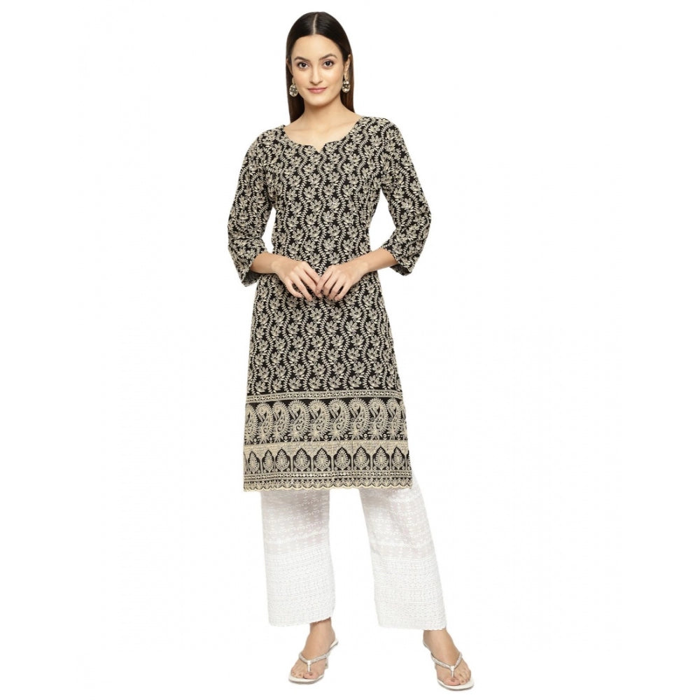 Casual 3/4th Sleeve Chikan Embroidery Cotton Kurti