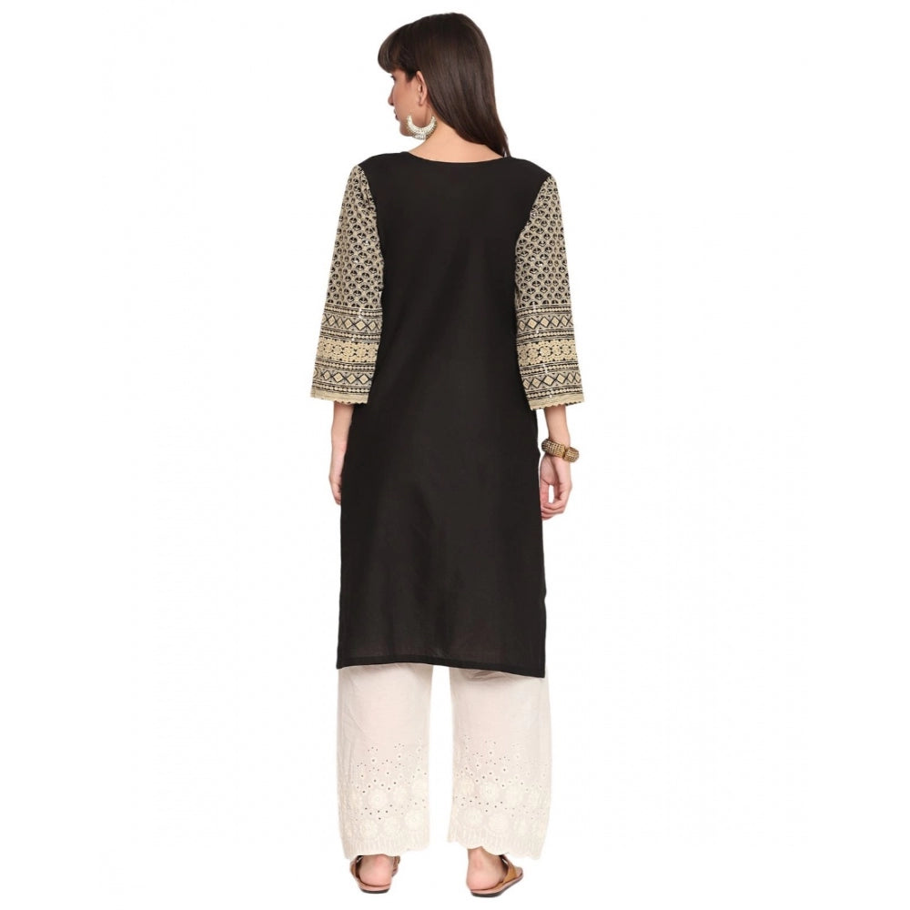 Casual 3/4th Sleeve Chikan Embroidery Cotton Kurti