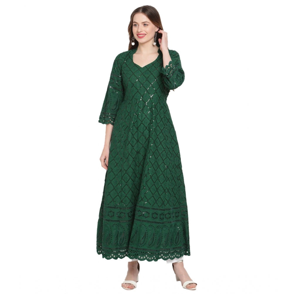 Casual 3/4th Sleeve Embroidered Cotton Kurti