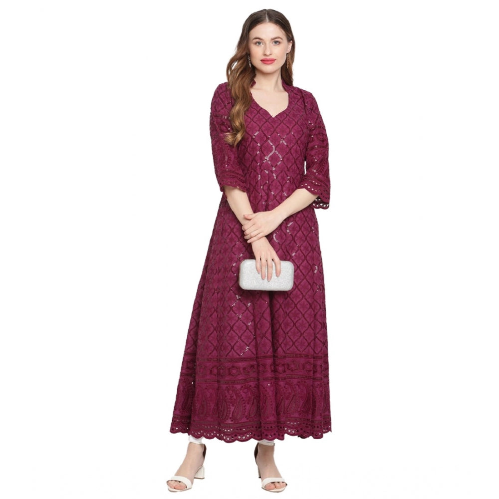 Casual 3/4th Sleeve Embroidered Cotton Kurti