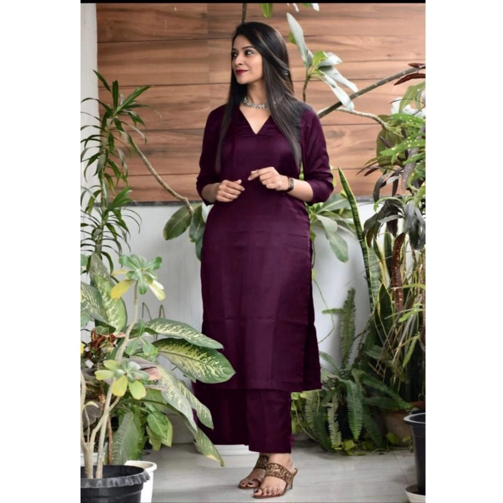 Casual 3/4th Sleeve Solid Jam Cotton kurti With Pant Set