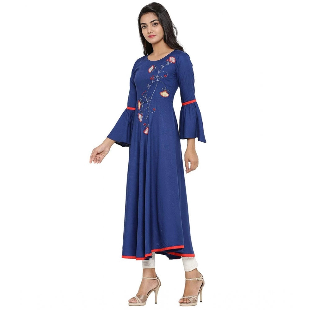 Casual Bell Sleeves Embroidery Rayon Kurti