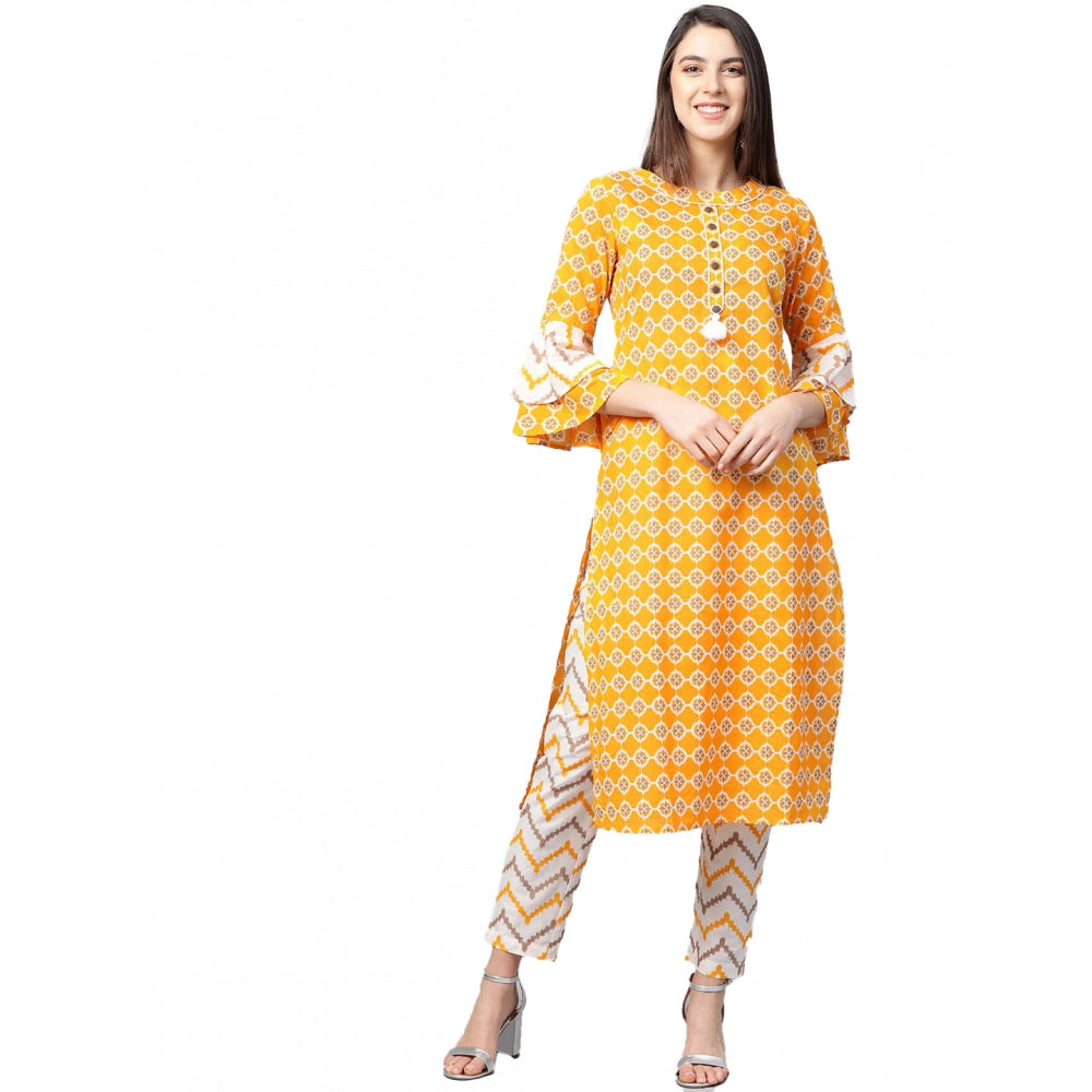 Casual 3/4 th Sleeve Floral Printed Cotton Kurti Set