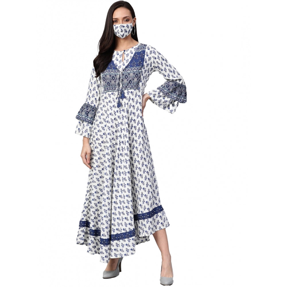 Casual Bell Sleeve Floral Printed Rayon Dress