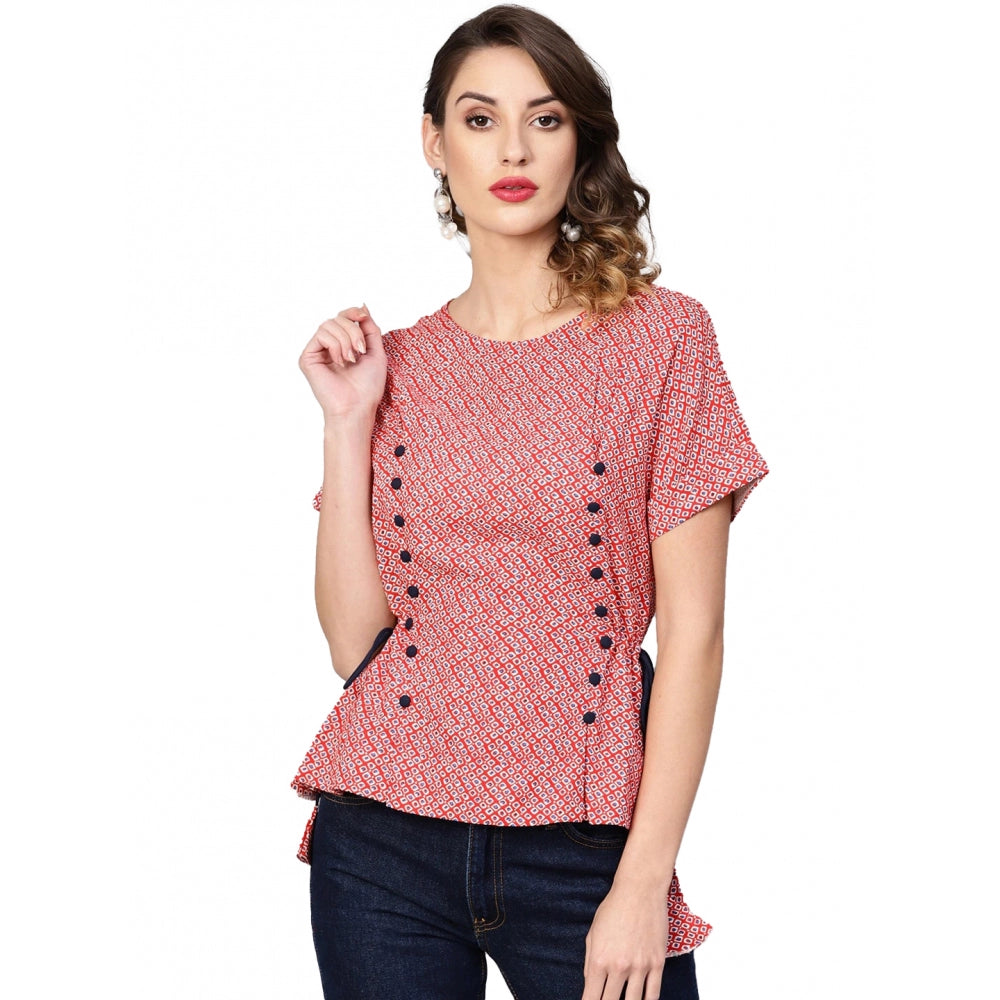 Casual Short Sleeve Geometric Rayon Top