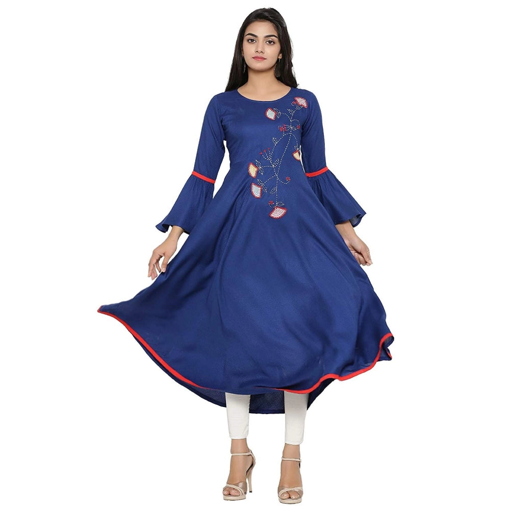 Casual Bell Sleeves Embroidery Rayon Kurti