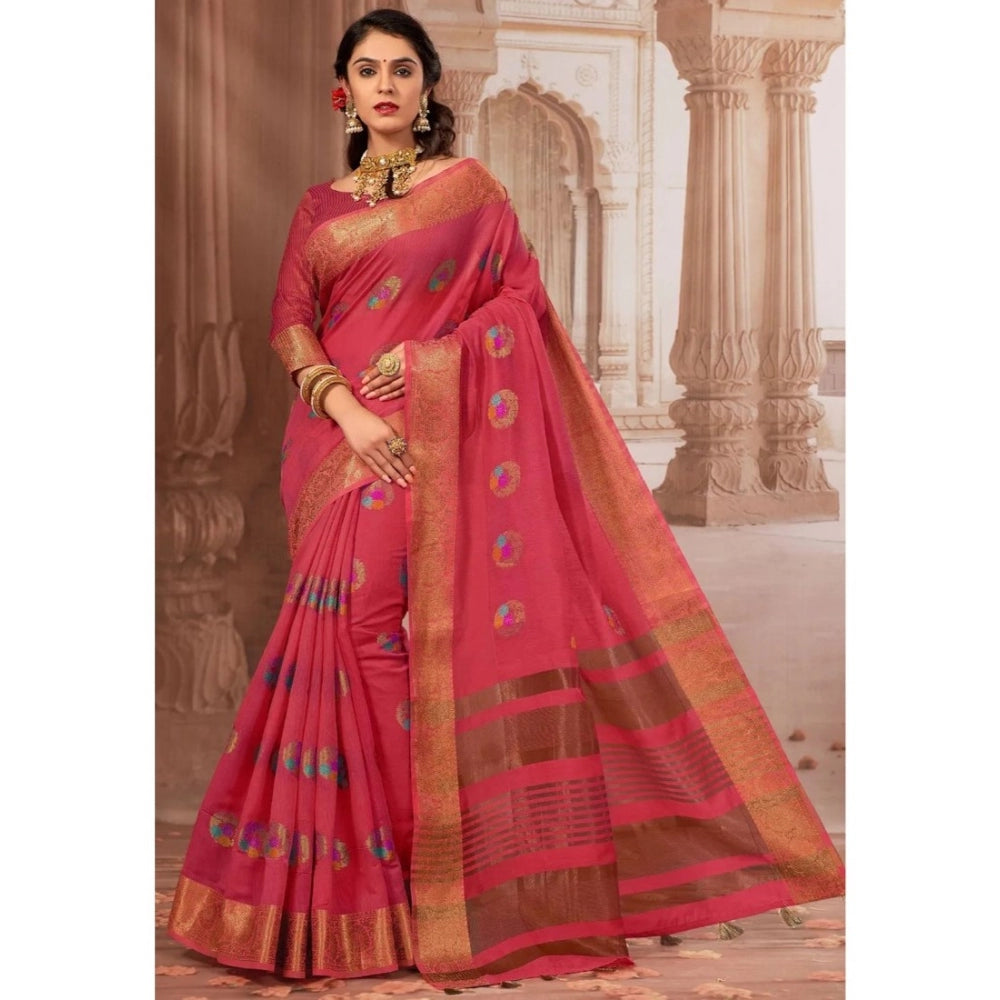   Chanderi Cotton Printed Saree With Unstitched Blouse