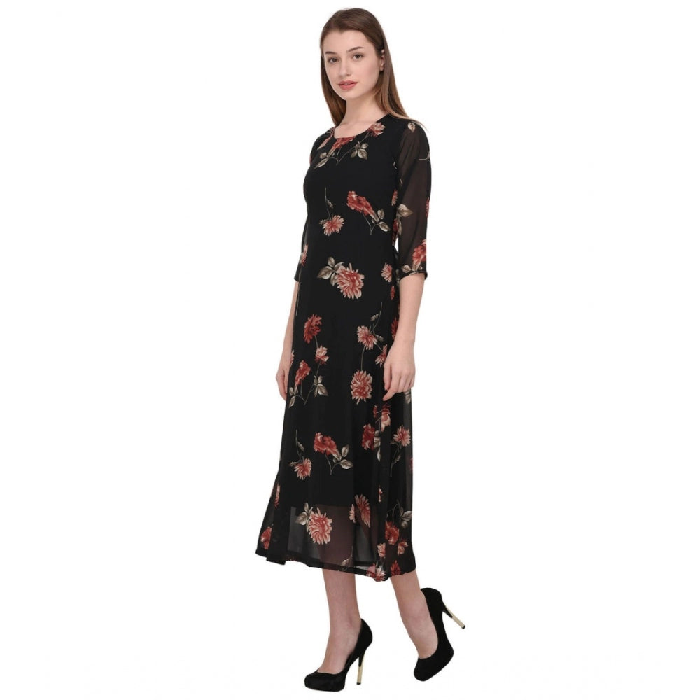 Cotton Blend Floral 3-4 Sleeve Dress