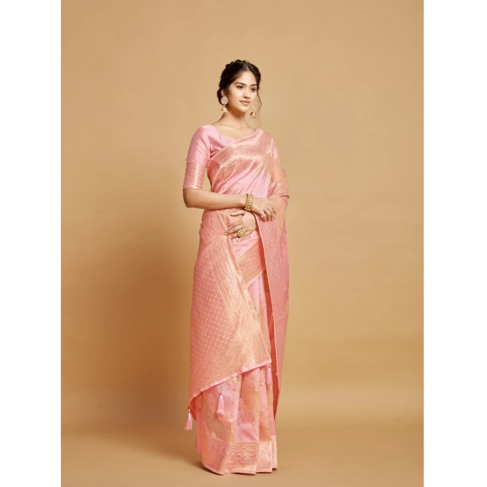   Linen Printed Saree With Unstitched Blouse