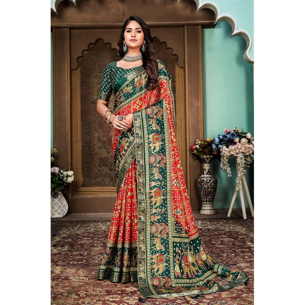   Soft Silk Printed Saree With Unstitched Blouse