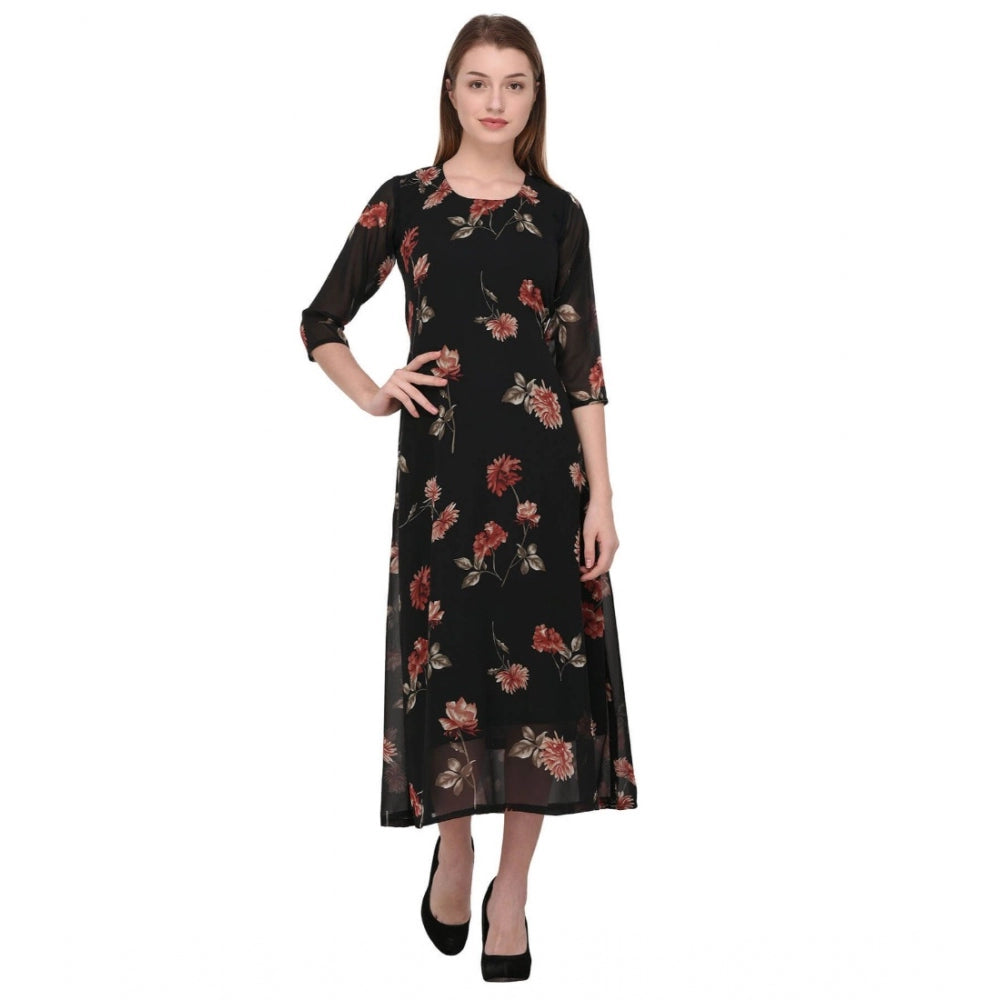 Cotton Blend Floral 3-4 Sleeve Dress