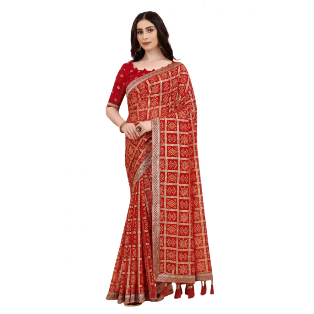   Soft Silk Printed Saree With Unstitched Blouse