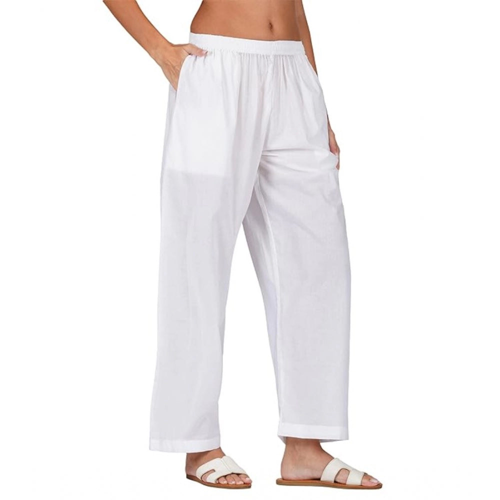 Casual Cotton Cambric Solid Elastic Palazzo Trousers