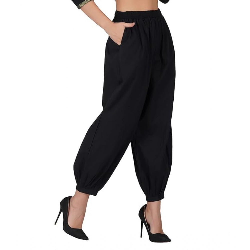 Casual Cotton Cambric Solid Elastic Waist Patiala Harem Pants