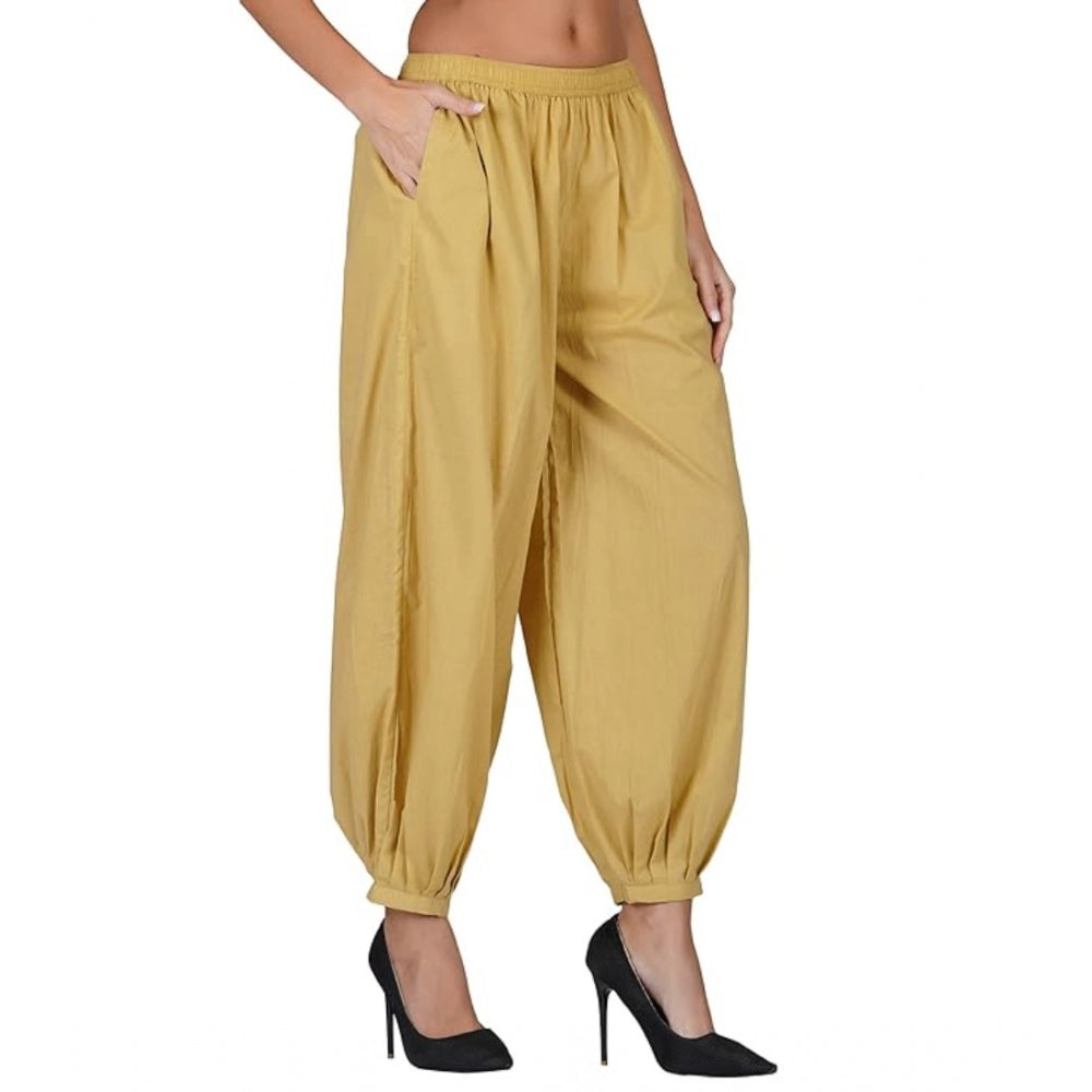 Casual Cotton Cambric Solid Elastic Waist Patiala Harem Pants