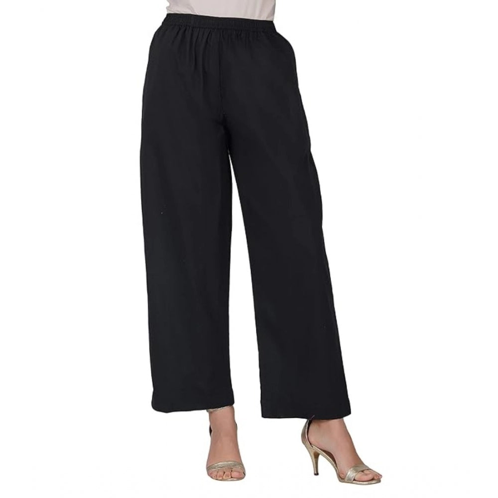 Casual Cotton Cambric Solid Elastic Palazzo Trousers