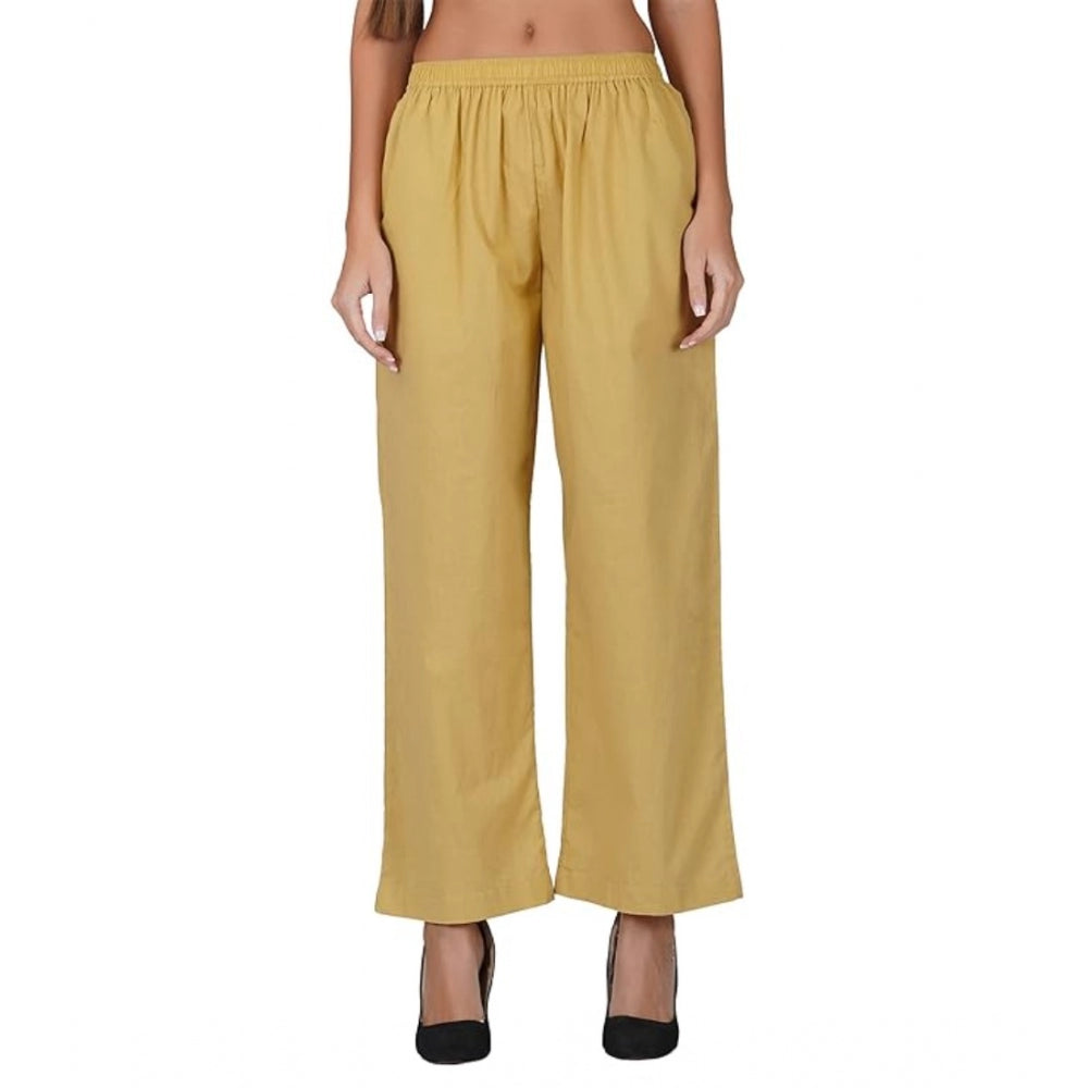 Casual Cotton Cambric Solid Elastic Palazzo Trousers