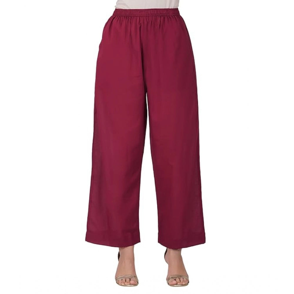 Casual Cotton Cambric Solid Elastic Palazzo Trousers