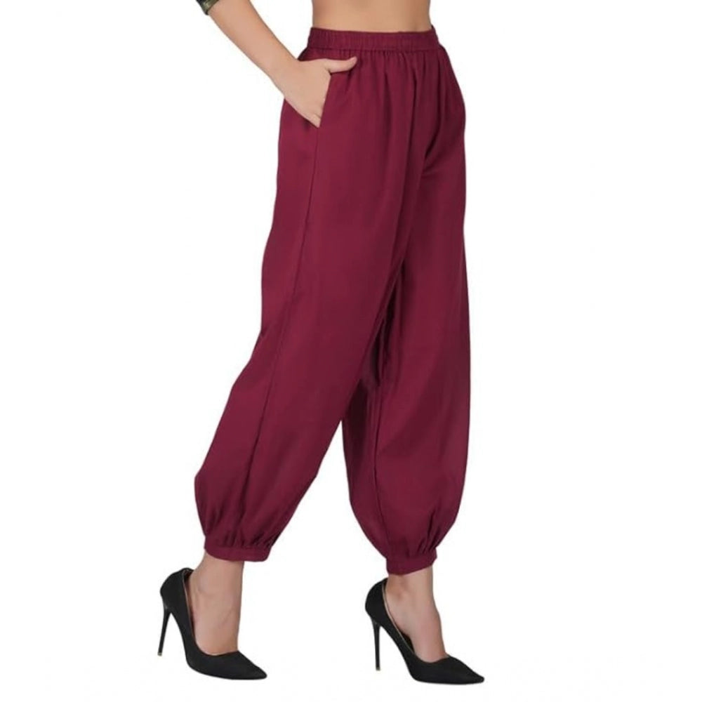 Casual Cotton Cambric Solid Elastic Waist Patiala Harem Pants