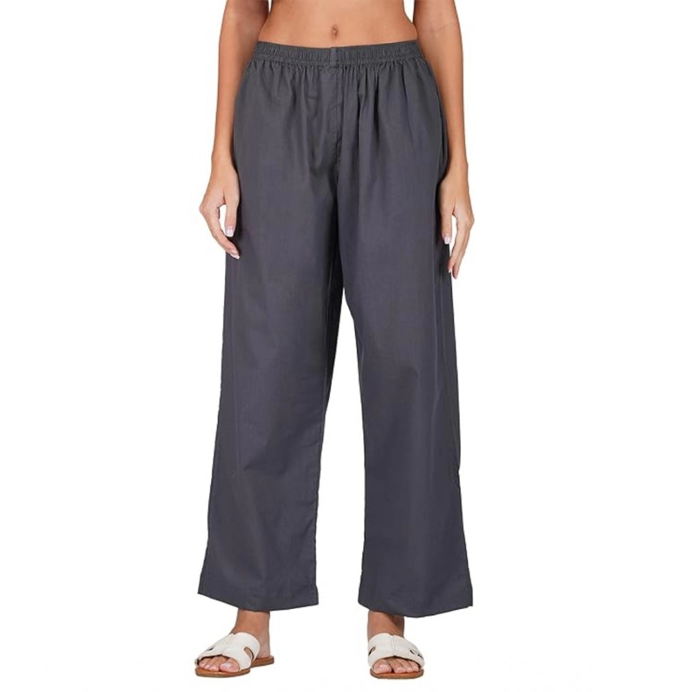 Casual Cotton Cambric Solid Elastic Palazzo Trousers