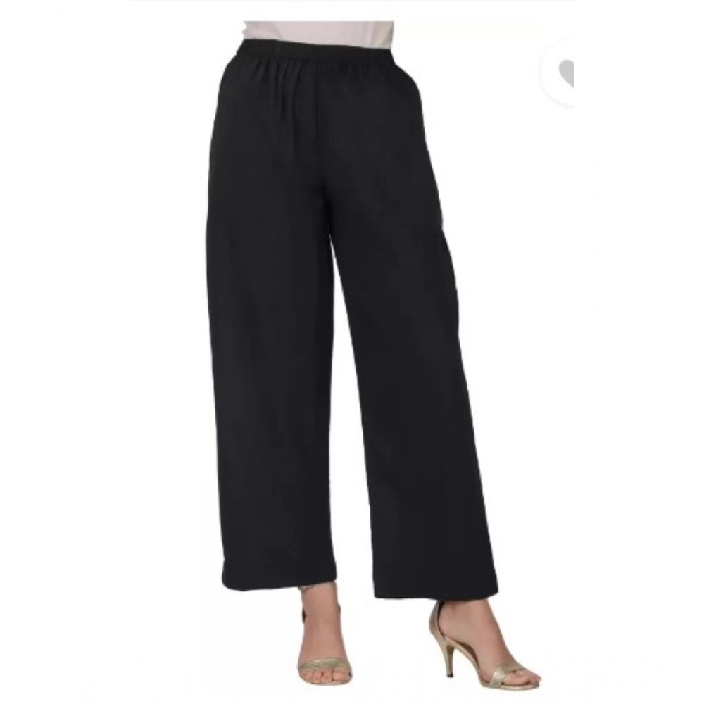 Casual Cotton Cambric Solid Elastic Palazzo Trousers