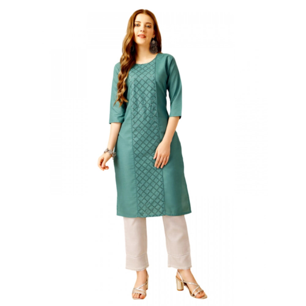 Casual 3-4 th Sleeve Embroidery Cotton Kurti Pant Set