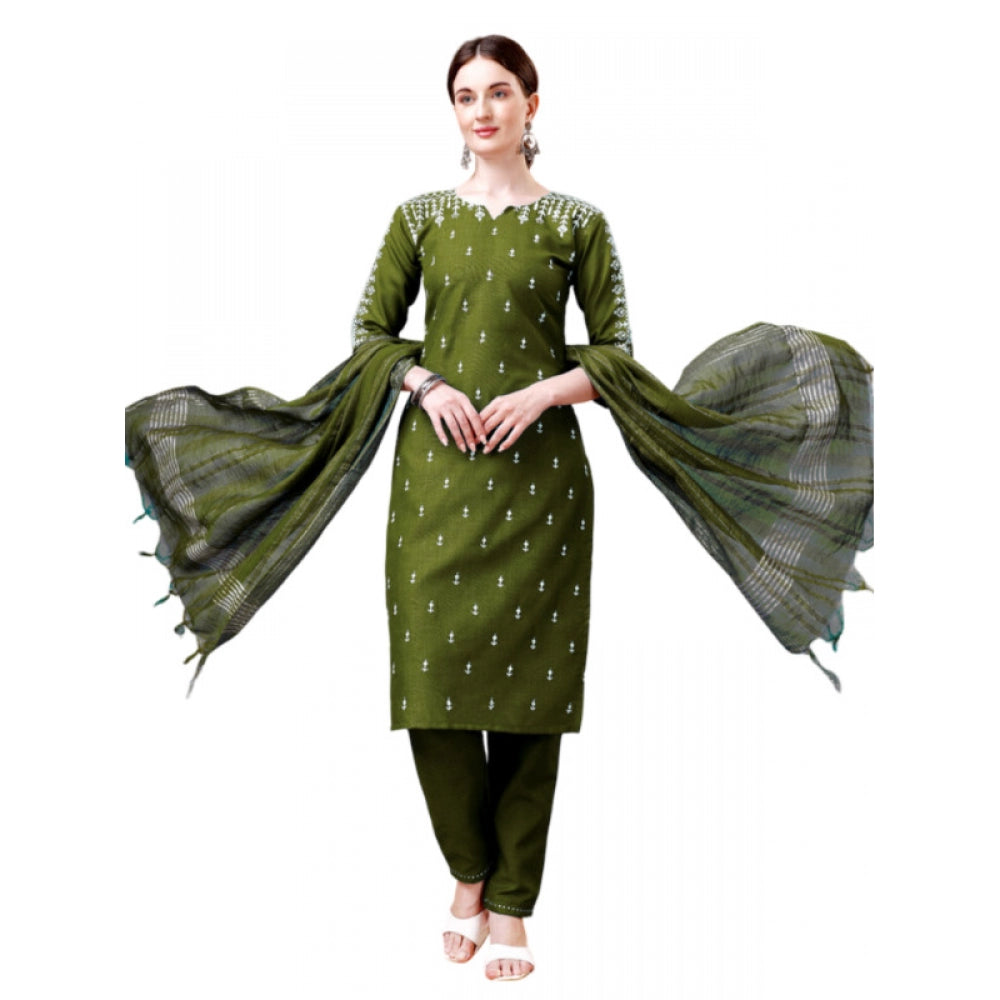 Casual 3-4 th Sleeve Embroidery Cotton Kurti Pant Dupatta Set