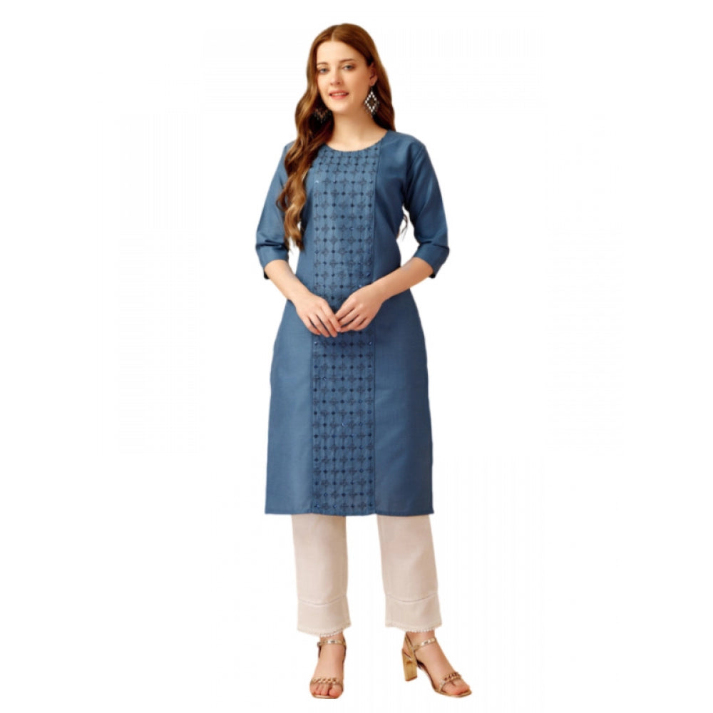 Casual 3-4 th Sleeve Embroidery Cotton Kurti Pant Set