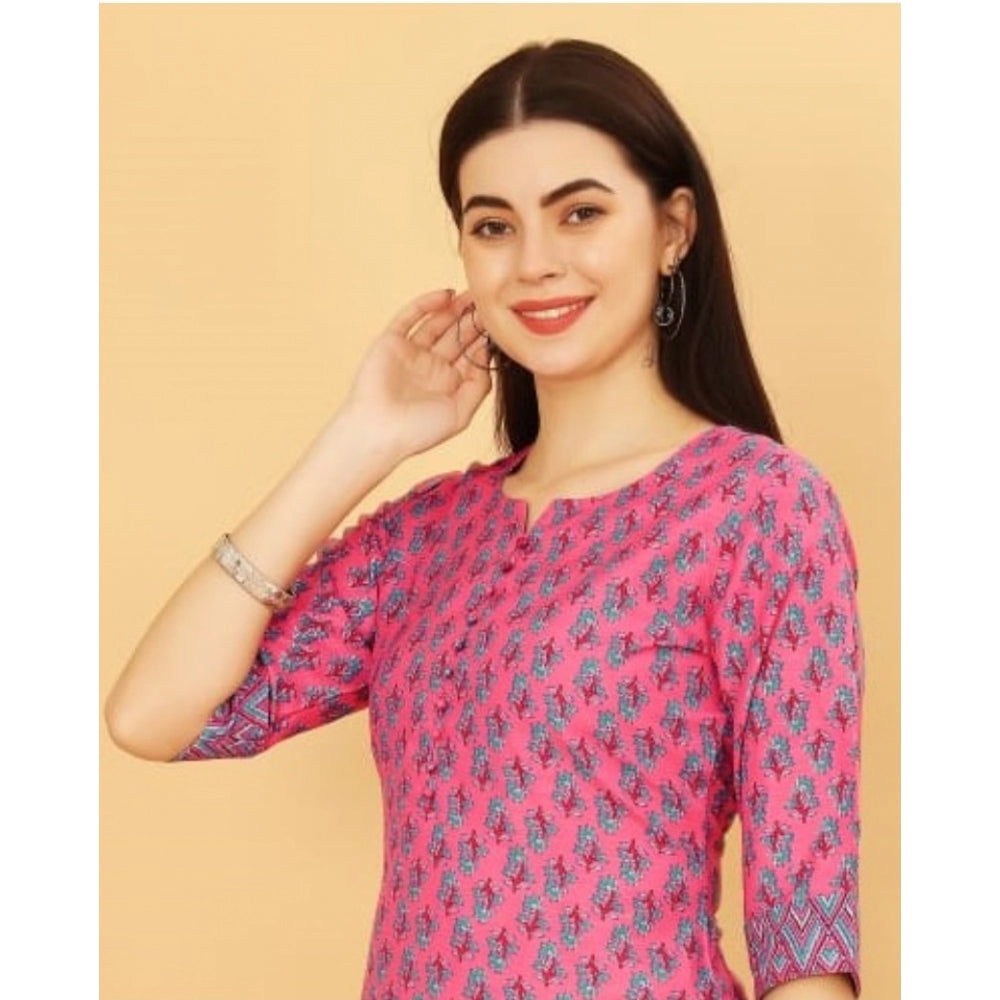 Casual 3-4 th Sleeve Printed Cotton Kurti Pant Set