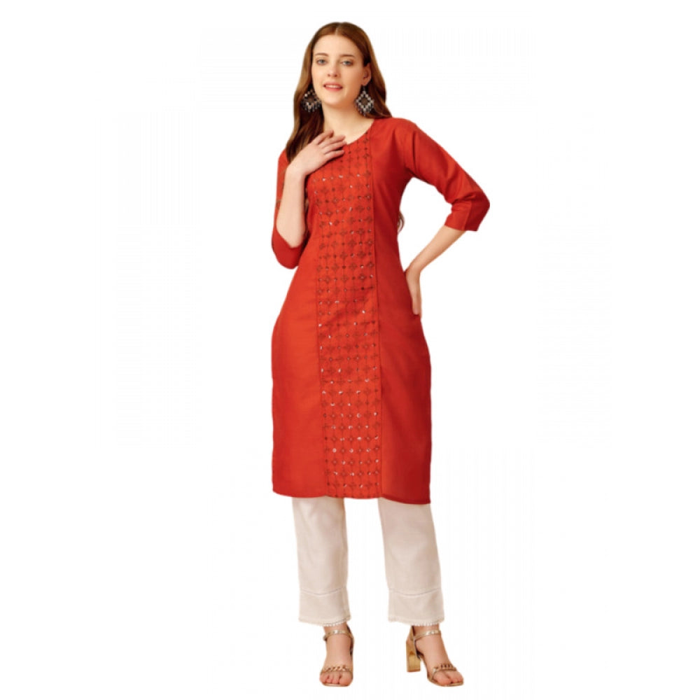 Casual 3-4 th Sleeve Embroidery Cotton Kurti Pant Set